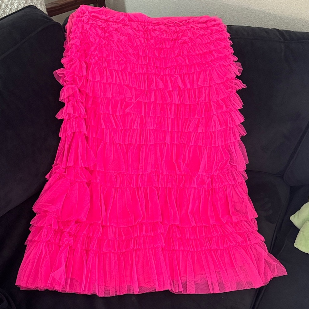 Flirty Neon Pink Tiered Ruffle Maxi Skirt